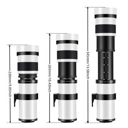 420-800mm High-Power Telephoto Zoom Lens F8.3-16 for Canon EF Mount DSLR Cameras Manual Focus T-Mount Adapter Included Compatible with Multiple Camera Models for Wildlife Bird Moon Photography