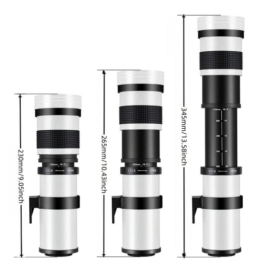 420-800mm High-Power Telephoto Zoom Lens F8.3-16 for Canon EF Mount DSLR Cameras Manual Focus T-Mount Adapter Included Compatible with Multiple Camera Models for Wildlife Bird Moon Photography