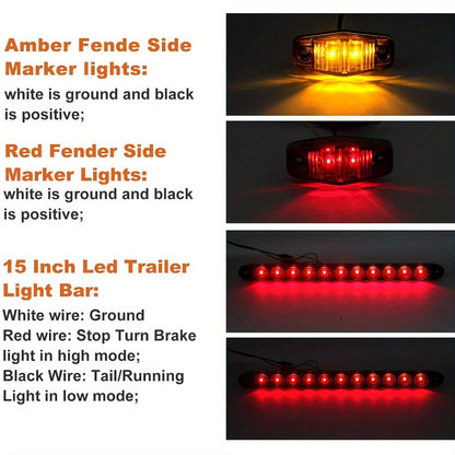 Trailer LED Light Kit – Square Stop Turn Tail Lights, 29FT Wiring Harness, 6 LED Marker Lights & 11-LED Light Bar with License Plate Bracket | 12V