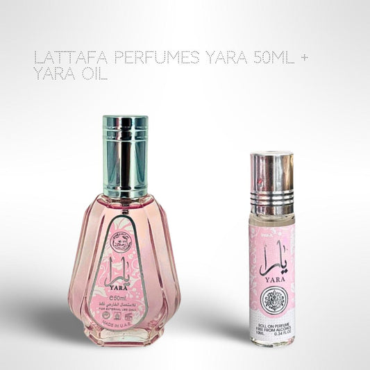 Lattafa Yara Perfume Gift Set - EDP 50ml + Perfume Oil 10ml, Floral Gourmand Vanilla Fragrance, 8-12 Hour Longevity, Layering Bundle for Women, Ideal Gift for Fragrance Lovers