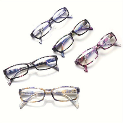 Reading Glasses – Five-Pair Rectangular Blue-Light Lens Set with Spring Hinges and Mixed Colors