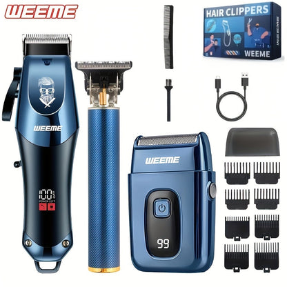 Hair Clippers & Trimmers WEEME Two- or Three-Piece Set with T-Blade, Foil Shaver, USB Charging and Color Options