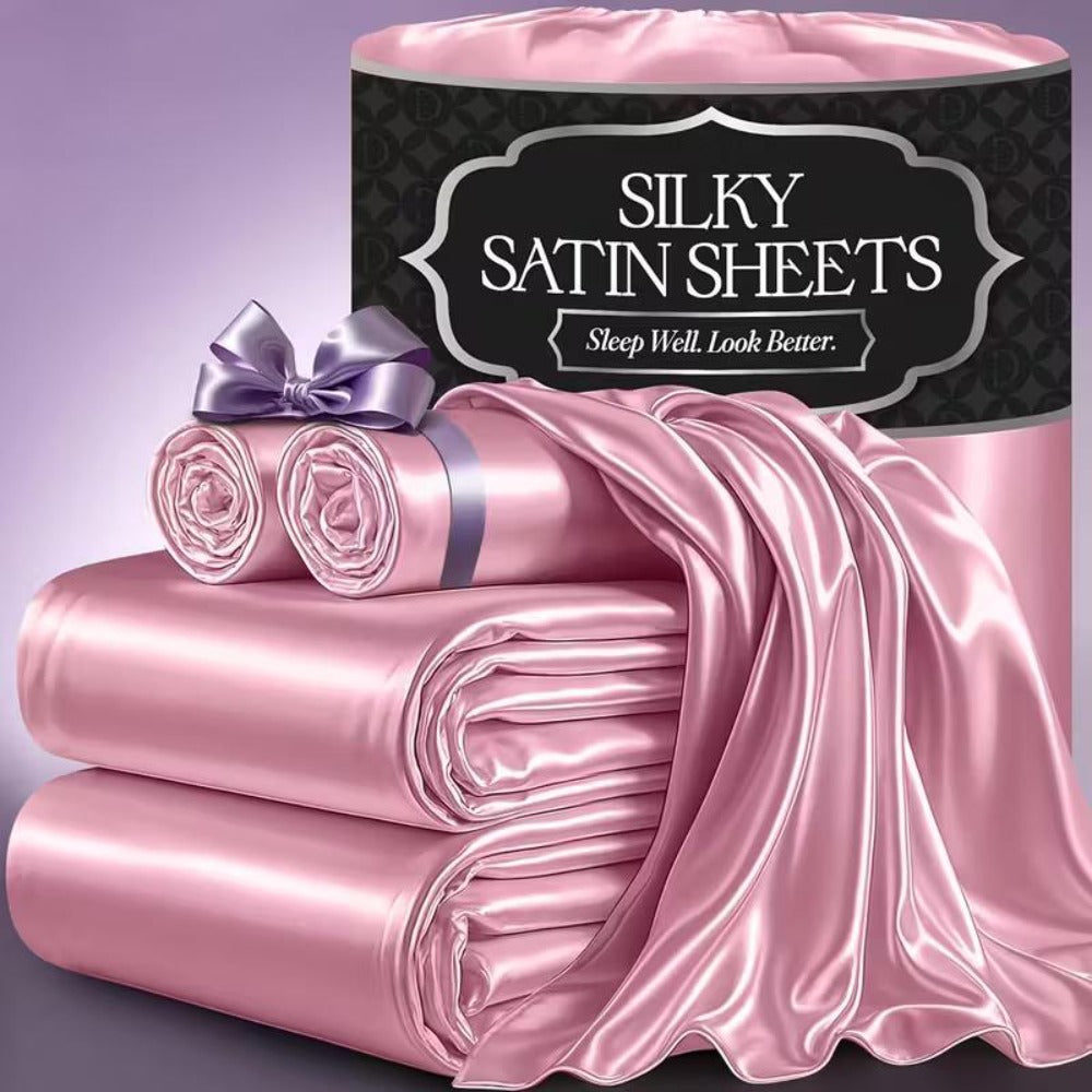 Satin Bed Sheets Set 2100TC Ultra Soft 3/4pcs – Silky Smooth Breathable Satin Bedding for Twin Full Queen King, 5-Star Luxury Hotel Experience, Solid Color, 7 Colors Available