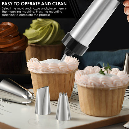 Stainless Steel Cookie Press Kit with 16 Discs, Eight Icing Tips and Cleaning Brush for Holiday Baking