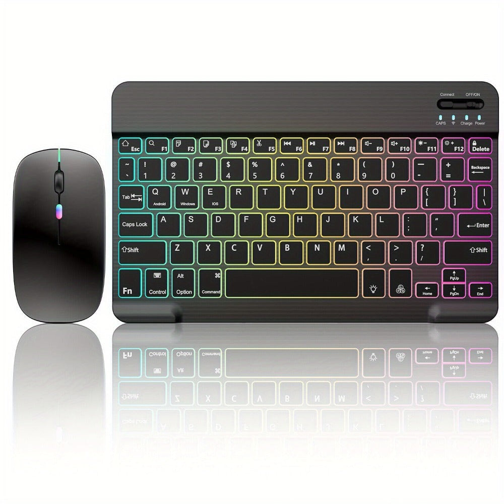 Wireless RGB Backlit Gaming Keyboard and Mouse Combo with Mouse Pad – 10-Inch Portable Keyboard Mouse Set for PC iOS Android Tablets | Rechargeable RGB Desk Setup Keyboard