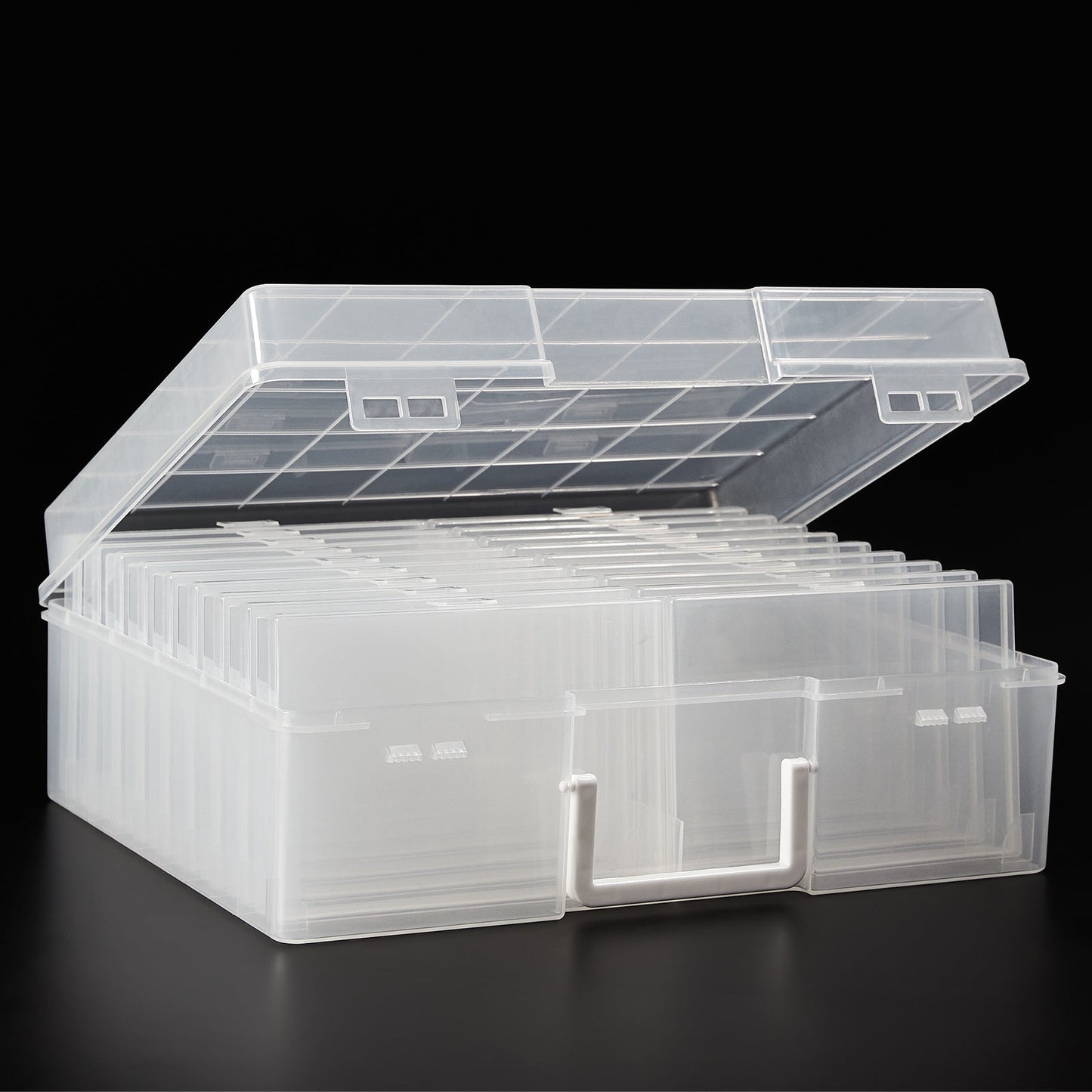 Photo Storage Box with 14 or 18 Inner Keeper Cases in Clear, Black or Multicolor Configurations