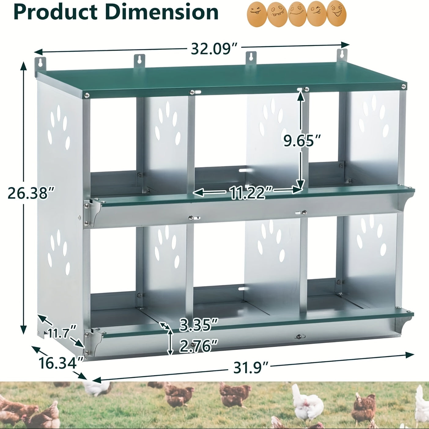 Metal Chicken Nesting Box Galvanized Steel 3-10 Compartment Roll-Away