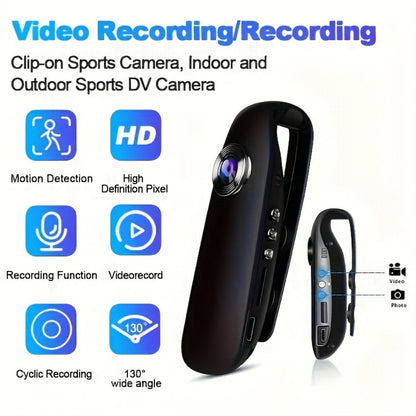 1080P Clip-On Body Camera with 130-Degree Wide-Angle Marking, Photo, Video and Cyclic Recording Controls