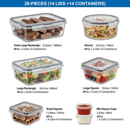 Food Storage Containers 16-, 28- or 48-Piece Pantry Set with Snap-On Lids, Labels and Markers