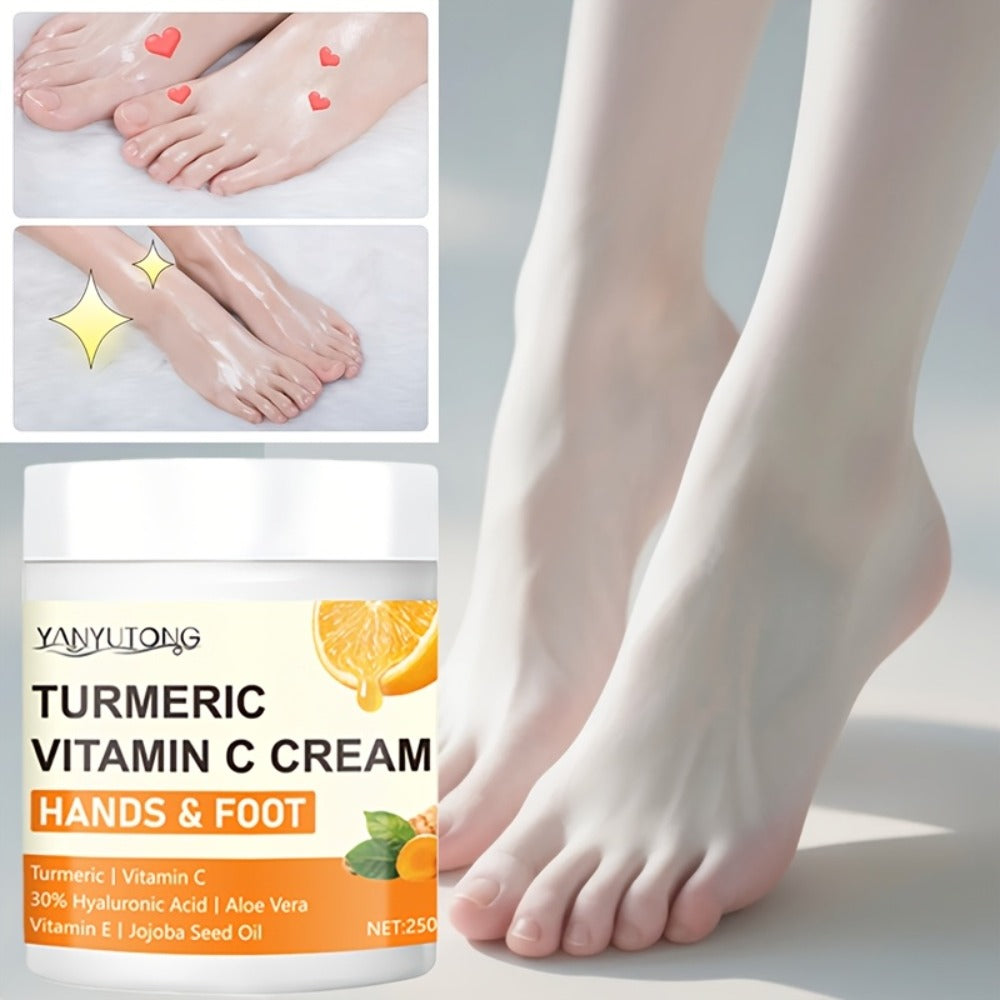 250g Turmeric and Vitamin C Hands-and-Feet Cream Jar with Hyaluronic Acid and Aloe Labeling