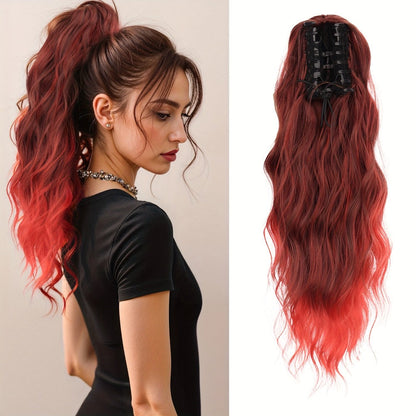 Hair Extensions Water-Wave 16-Inch Synthetic Ponytail with Claw Clip and Eight Color Options for Quick Attachment