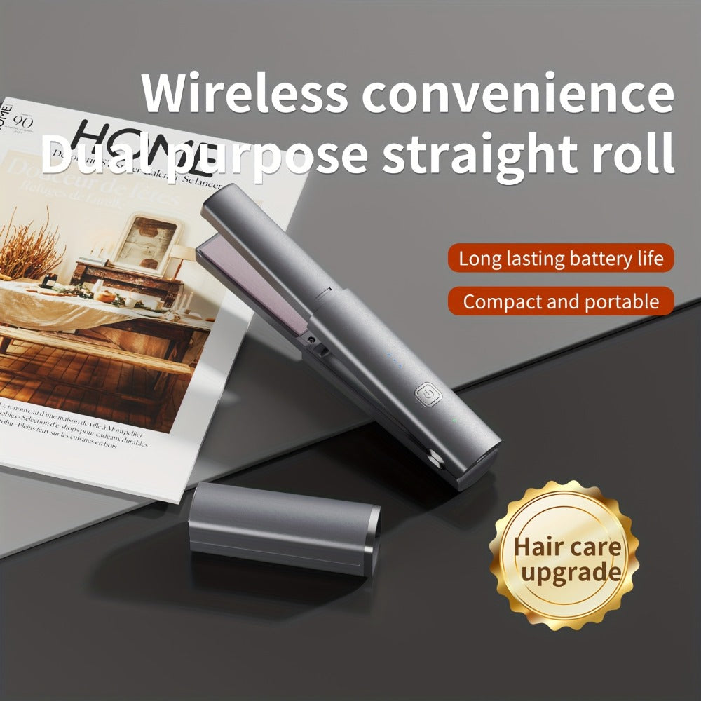 Cordless Straightener and Curler Hair Styling Tool with Three Heat Settings in Gray or Purple