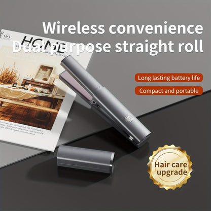Cordless Straightener and Curler Hair Styling Tool with Three Heat Settings in Gray or Purple