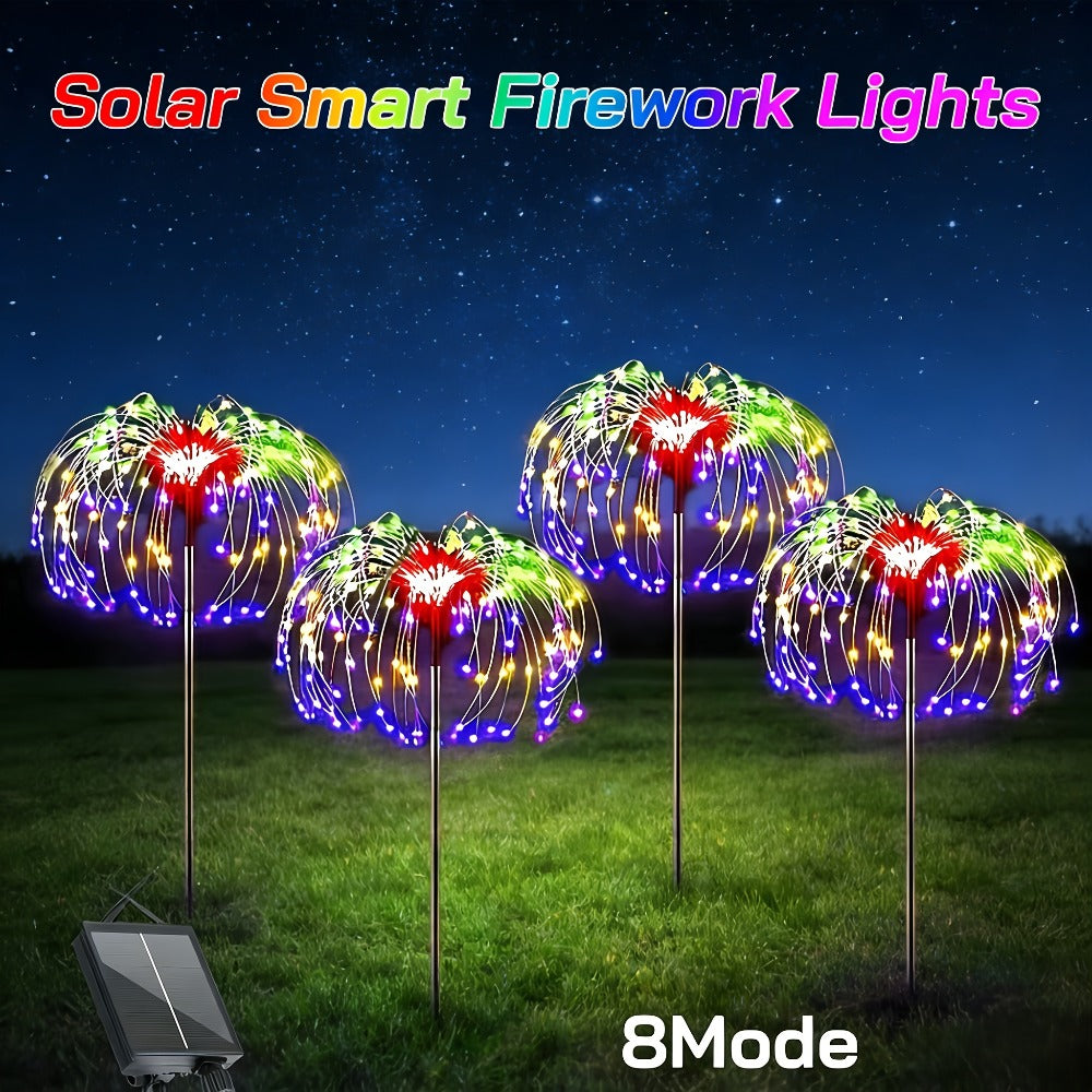 Solar Garden Lights Outdoor Waterproof IP65 – Fireworks Fairy Lights 8 Modes Multi-Color Solar Powered Landscape Decoration for Garden Balcony Pathway Lawn Christmas Holiday 240 320 LED 4 Pack
