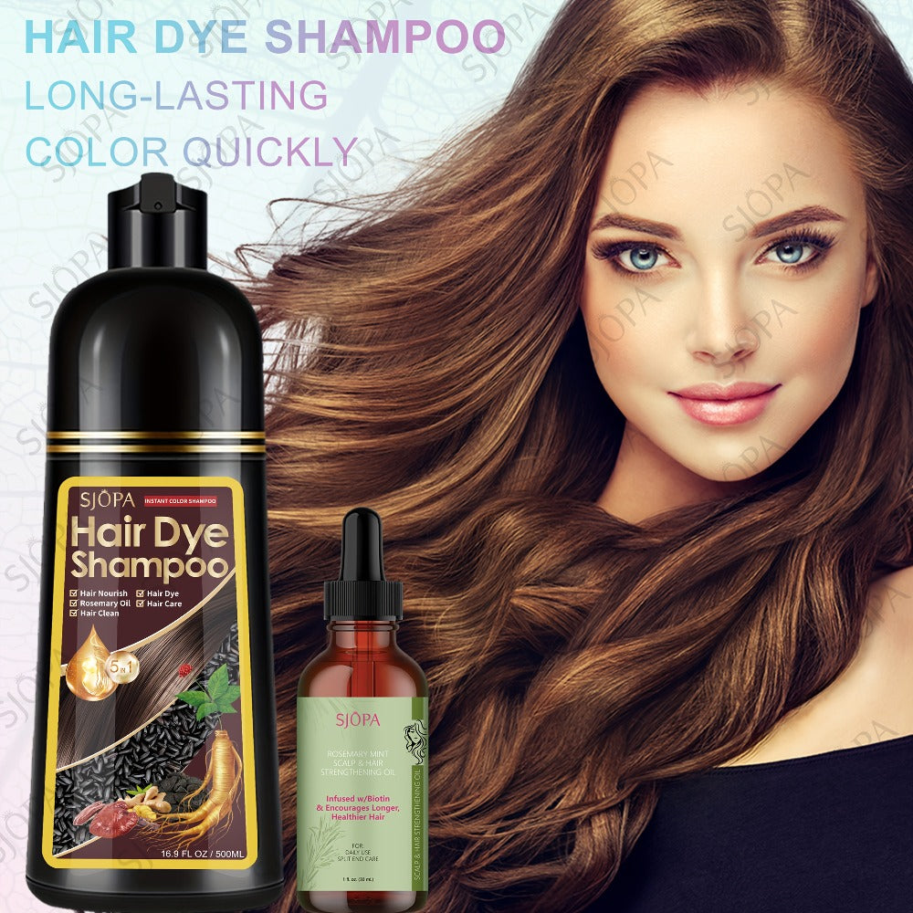 Hair Dye Coloring Shampoo 5-in-1 Upgraded with Hibiscus Oil, Squalane & Glycerin - Quick Color & Nourishing, Gentle Skin-Safe Formula, 12 Shades for Women & Men, Extra Large 500ml / 16.91oz