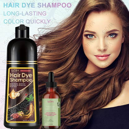 Hair Dye Coloring Shampoo 5-in-1 Upgraded with Hibiscus Oil, Squalane & Glycerin - Quick Color & Nourishing, Gentle Skin-Safe Formula, 12 Shades for Women & Men, Extra Large 500ml / 16.91oz