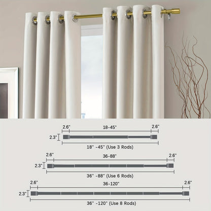 One-Inch Adjustable Curtain Rod with Rounded Cup Finials in Black, Brushed Nickel or Gold Finish