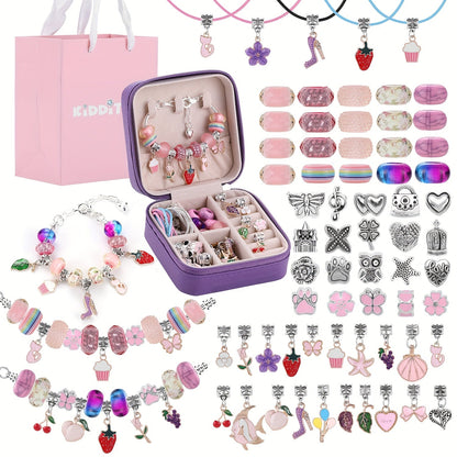 Bracelet Making Craft Kit with Portable Jewelry Box, Beads and Charms in Seven Color or Theme Options
