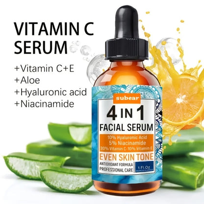 Face Serum 4-Piece Set with 30ml Hyaluronic Acid, Niacinamide, Vitamin C and Vitamin E Dropper Bottles
