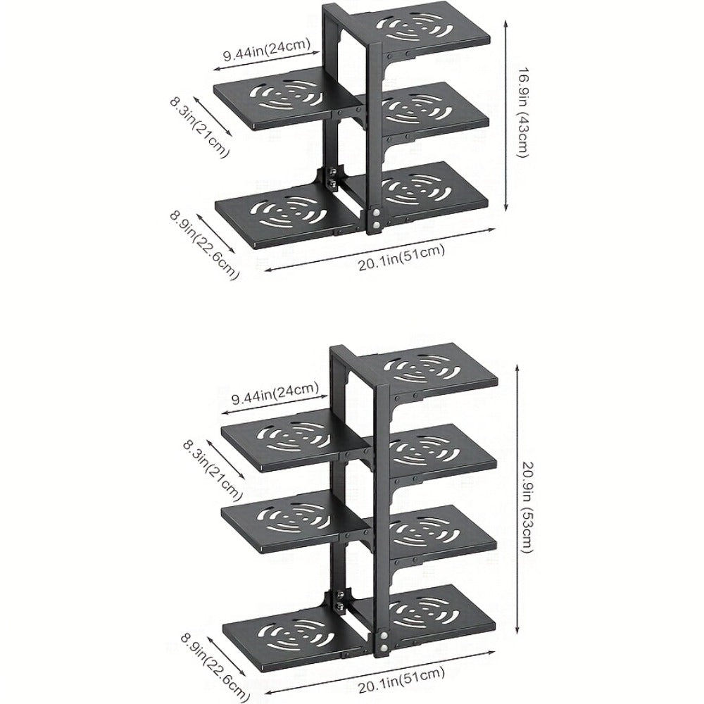 Multi-Tier Kitchen Storage Rack with Two-, Three-, Four- or Bilateral Seven-Shelf Layouts in Black, White or Gray