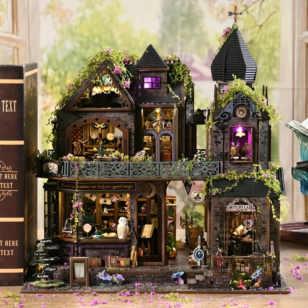 3D Wooden Puzzle Magic Castle Model Kit – DIY Assembly with Owl, Magic Hat & Flowers, Bookshelf Desk Decoration, Unique Gift for Adults Teens Birthday Valentine Halloween Christmas