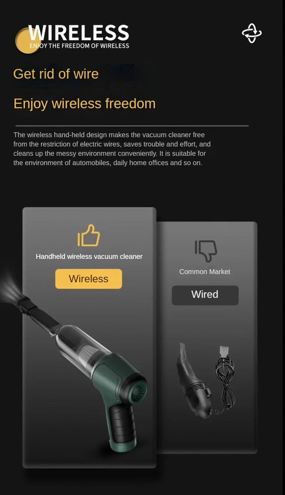 Handheld Vacuum Cleaner 3-in-1 with Suction, Blowing and Air Extraction Modes in Three Colors
