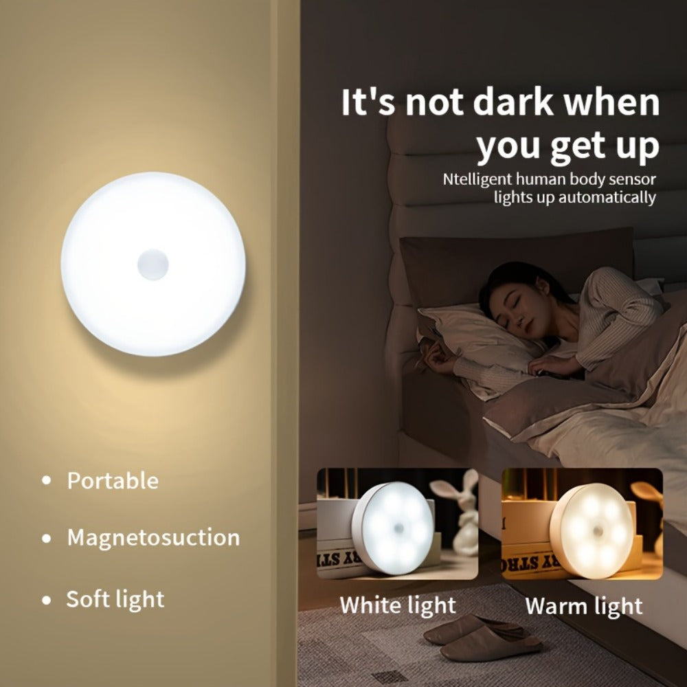 Night Light Motion and Light Sensor 6-Pack with USB Rechargeable Power in Warm White or White LED Options