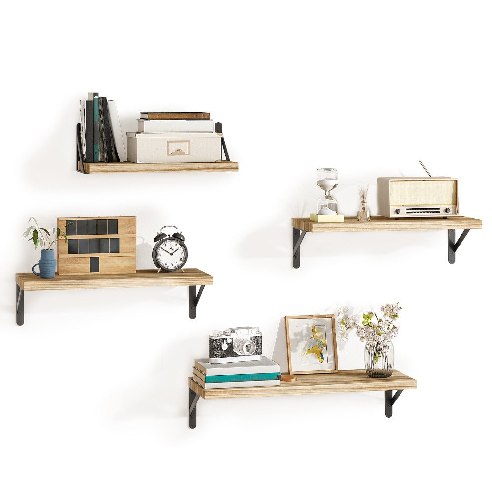 Floating Shelves Wall Mounted 4-Pack, Decorative Wall Shelves for Bedroom, Living Room, Bathroom & Plants