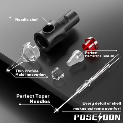 POSEIDON ZH03 Tattoo Kit with 2300mAh Adjustable-Stroke Pen, USB-C Charging, 20 Cartridges and 11 Inks