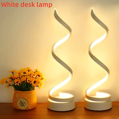 Two-Style Spiral LED Table Lamp with Touch Dimming in Black or White, Single or Two-Pack Options