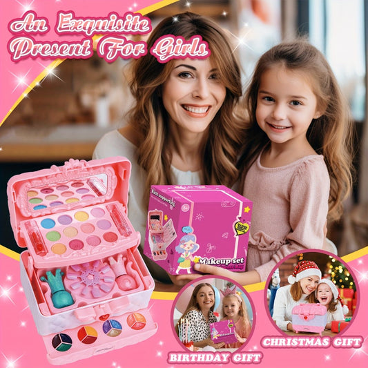 Kids Makeup Kit for Girls Ages 5-12 – 48PCS Princess Pretend Play Cosmetics Set, Washable Hypoallergenic Eyeshadow, Blush, Lip Gloss, Glitter, Nail Polish & Tools, Birthday Gift for Girls