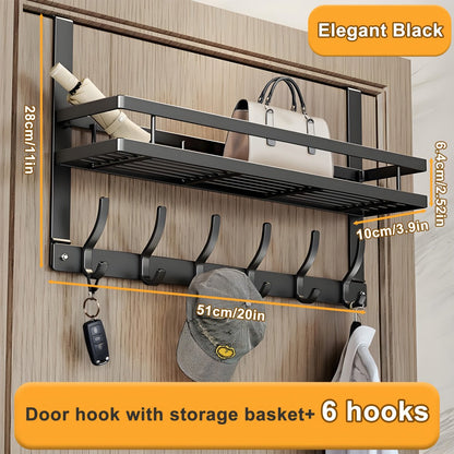 Metal Over-Door Hook Rack with Five, Six or Eight Hooks for Clothes, Bags, Keys or Towels for Home and Everyday Use