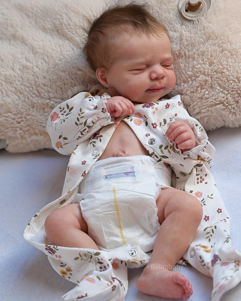 Reborn Doll, 19-Inch Full-Vinyl Sleeping Figure with Hand-Rooted Hair and Floral Outfit Set