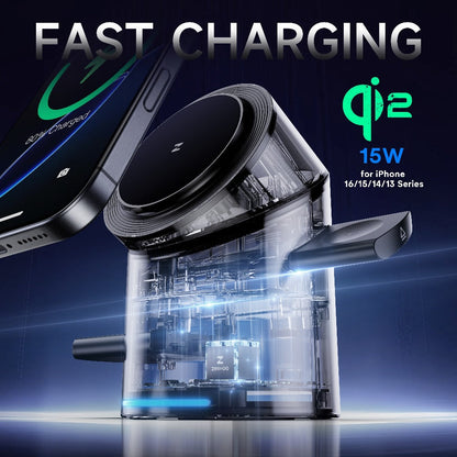 Wireless Charging Station, ZEEHOO CylinTrick-R Qi2-Marked 15W Rotating 3-in-1 Stand in White or Black