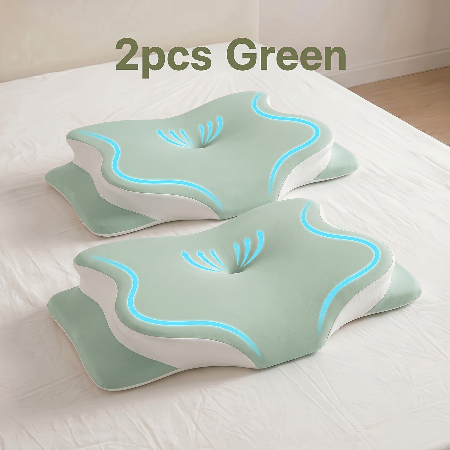 Cervical Neck Pillow for Sleeping - Butterfly Contour Memory Foam Ergonomic Support for Back & Side Sleepers, Slow Rebound Pressure Relief, Cervical Spine Alignment, Machine-Washable Cover, Multi-Color