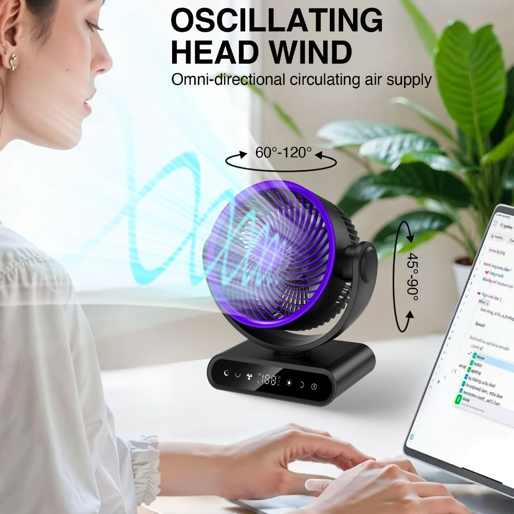 Camping Fan with LED Light Battery Powered 20000mAh 40000mAh 9-Inch 5-Speed Remote Control 90° Tilt 120° Oscillating Quiet Air Circulator for Outdoor Home