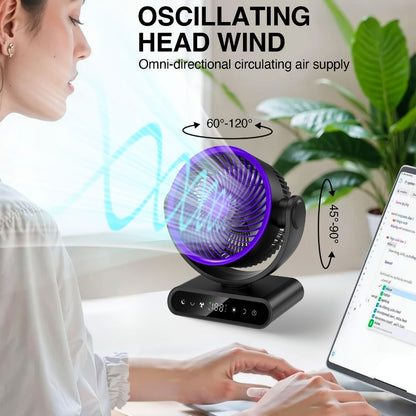 Camping Fan with LED Light Battery Powered 20000mAh 40000mAh 9-Inch 5-Speed Remote Control 90° Tilt 120° Oscillating Quiet Air Circulator for Outdoor Home