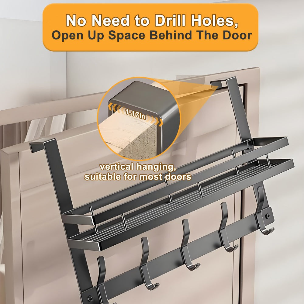 Metal Over-Door Hook Rack with Five, Six or Eight Hooks for Clothes, Bags, Keys or Towels for Home and Everyday Use