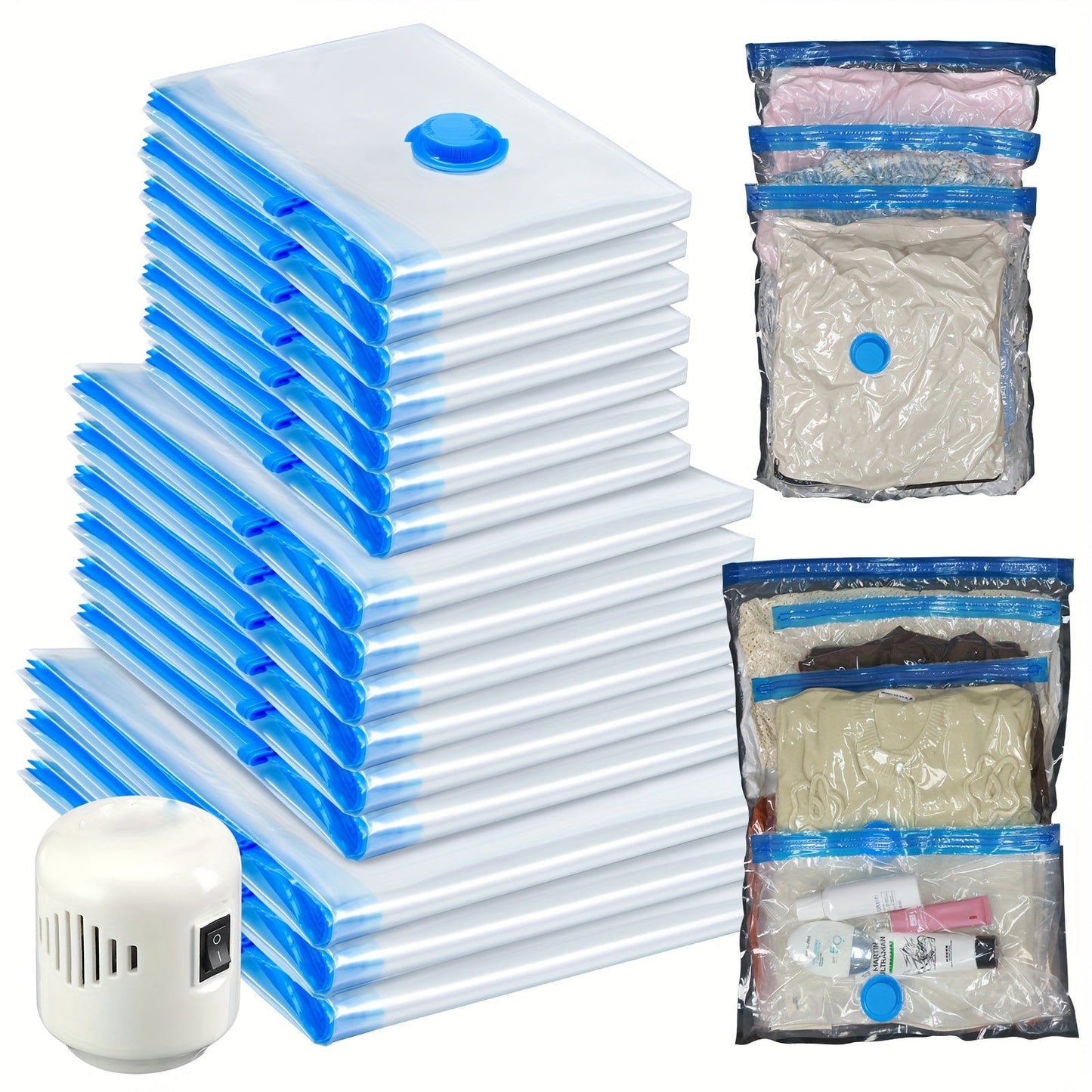Storage Bag Set, 16-Piece Vacuum Compression Bags with Electric Pump, Multiple Sizes and Travel Packing Options