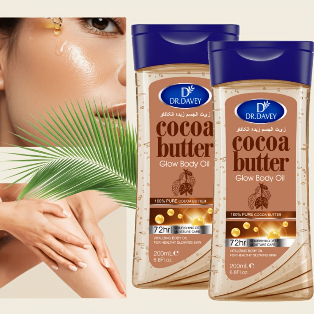 Cocoa Butter Body Oil, Two-Piece Set of 200ml Flip-Top Bottles with Coordinated Brown Labels