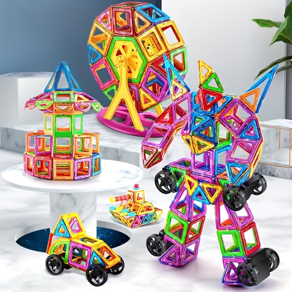 Magnetic Tiles 67-Piece Bicolor Open-Frame Geometry Building Set with Curves, Squares and Triangles
