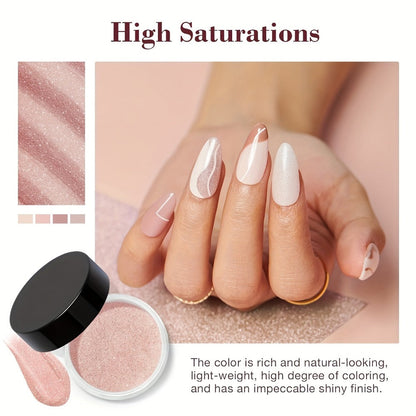Dip Powder Nail Kit with YANYILIKE Label, Four Nude Shimmer Powders, Three 10ml Liquids and Four Tools