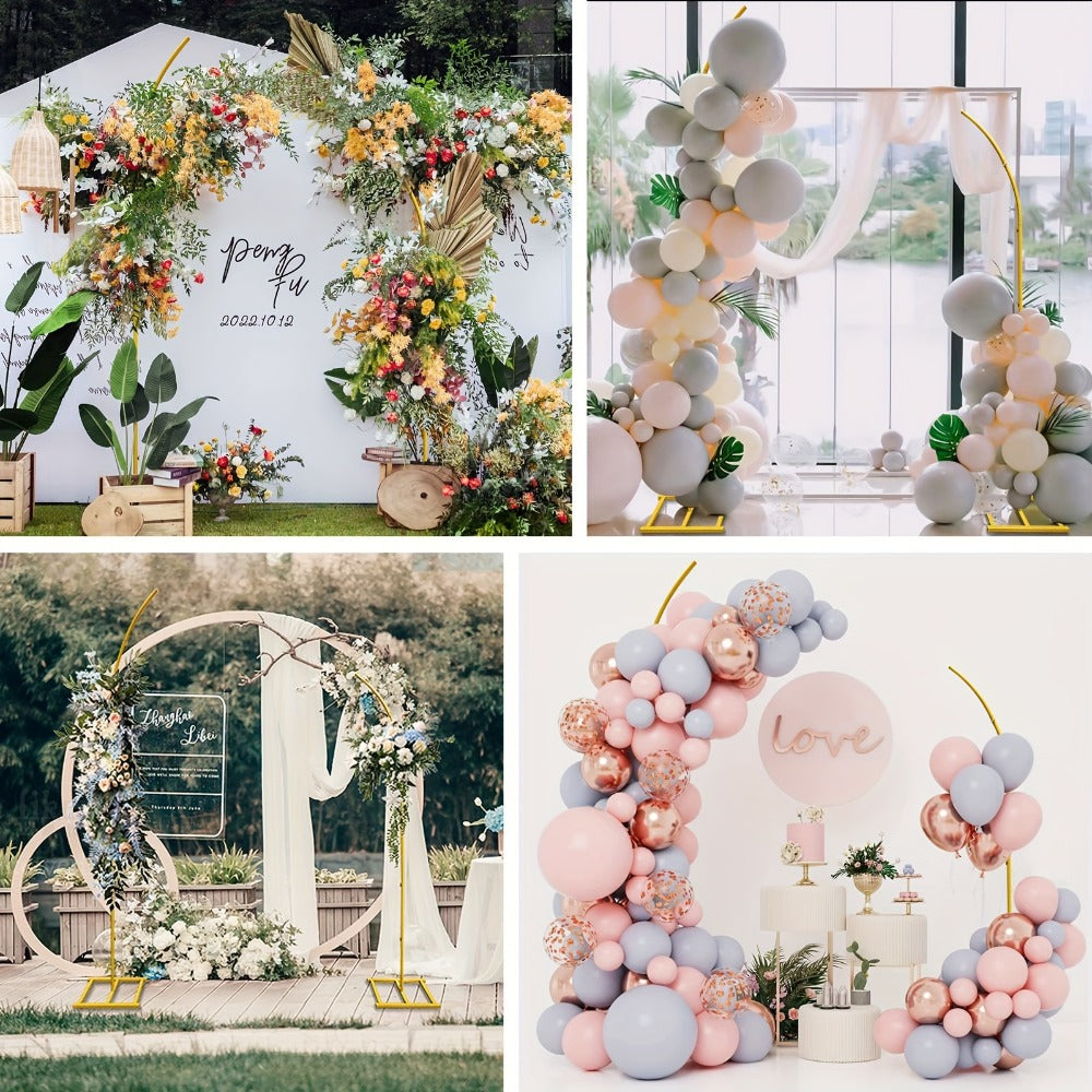 Two-Piece Gold-Color Balloon Arch Stand Set with Six- and Eight-Foot Curved-Top Frames for Home and Everyday Use
