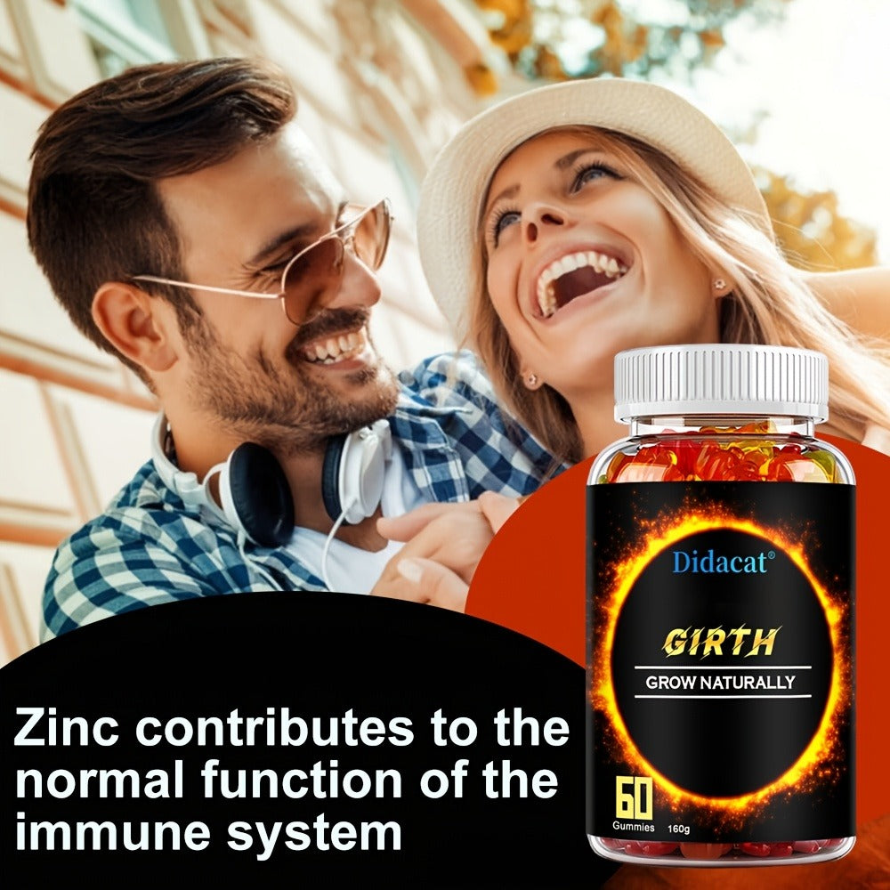 GIRTH Men's Performance Gummies with Ashwagandha — Premium Formula for Male Energy Stamina Strength & Stress Relief Natural Vitality Support Supplement for Men | 60 Gummies