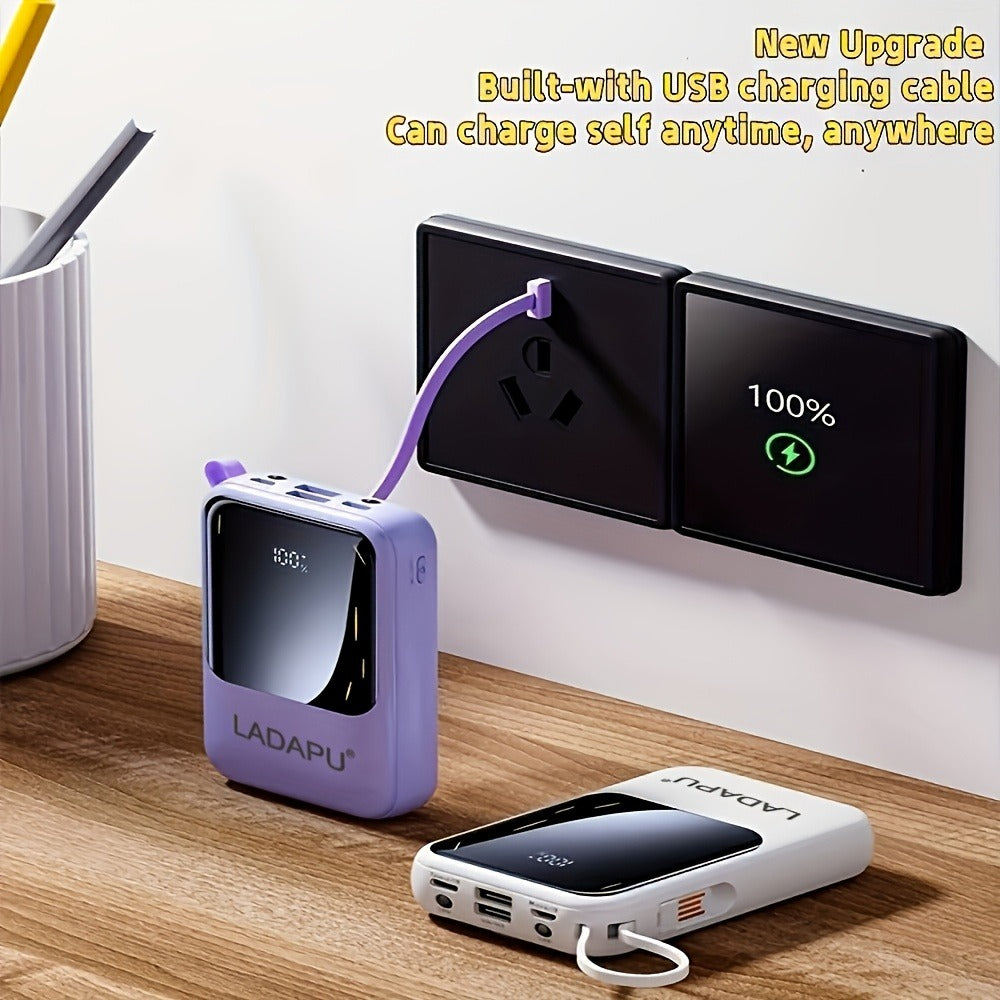10000mAh Mini Power Bank 22.5W Super Fast Charging with 4 Built-In Cables – LED Display Cute Compact Portable Charger for iPhone Samsung Android Travel Outdoor Emergency Battery Pack