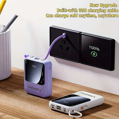 10000mAh Mini Power Bank 22.5W Super Fast Charging with 4 Built-In Cables – LED Display Cute Compact Portable Charger for iPhone Samsung Android Travel Outdoor Emergency Battery Pack