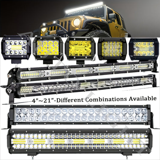 LED Off-Road Light Bar Kit 4"-21" Strip & Work Lights Combo for Jeep Truck Car - Wiring Harness Included