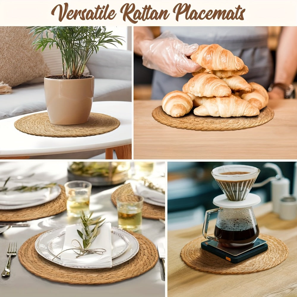 Woven Round Placemats in 10- or 30-Piece Sets with Matching Holders and 12-Inch Natural Look