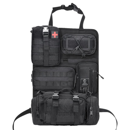 Tactical Car Seat Organizer – MOLLE Nylon Seat Back Storage Bag with 5 Pockets, Front & Rear Seat Protector for Jeep, Truck, SUV | Car Interior Accessories for Men & Women