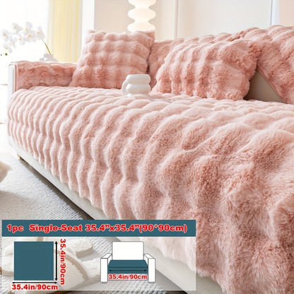 Sofa Cover Thick Faux Rabbit Plush Panels with Anti-Slip Feature for Seat, Armrest, Backrest or Pillowcase